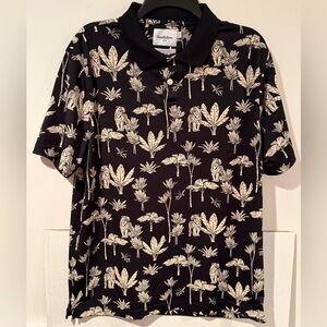 Goodfellow & Co Men's Black and Cream Tropical Polo